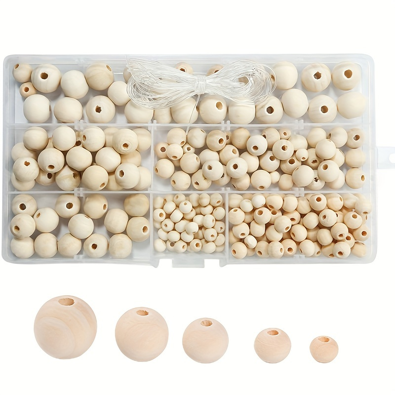 

220pcs Natural Round Loose Wood Beads Multi Size With Thread For Jewelry Making Bracelet Necklace With Storage Box