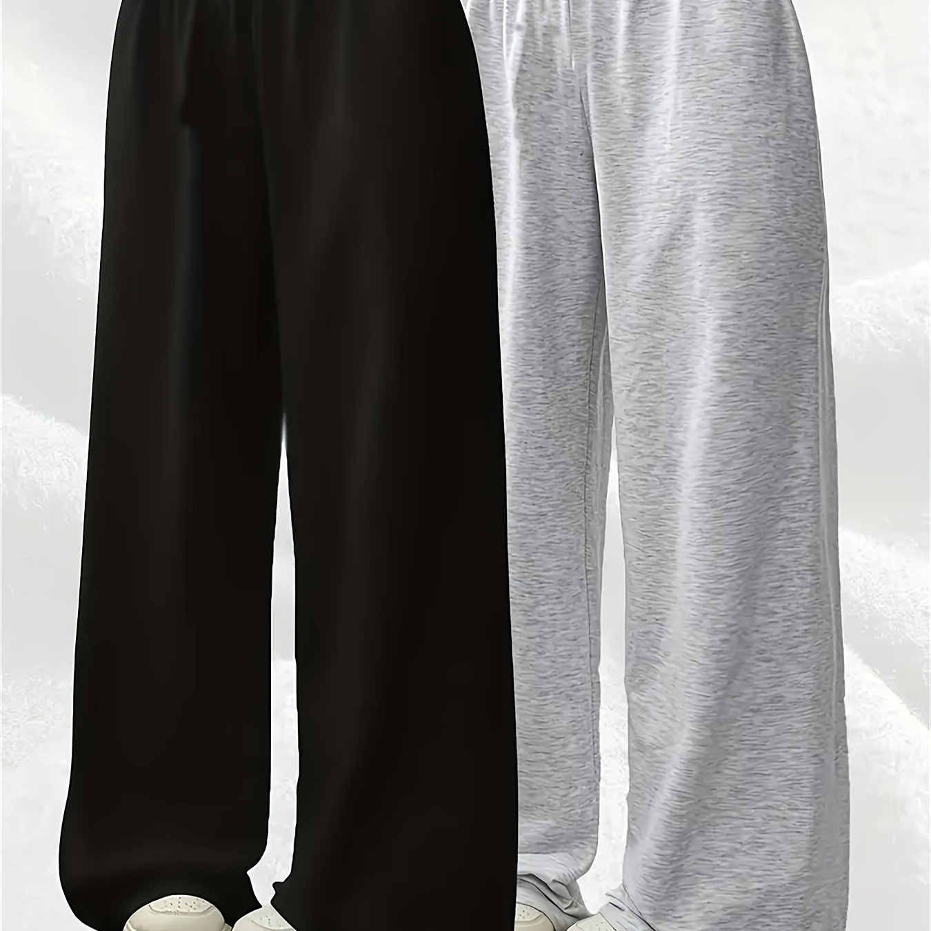Girls' Casual Sports Pants - Elastic Waistband, All-Season Comfortable Polyester Knit Fabric / Leisure Wear/Polyester Material - Loose Leg Design with Drawstring for Breathability and Flexibility in Black & Light Grey Suitable for Exercise, Daily Outfits or Layerings Machine Wash Zipperless No-Fold Teenager's Specialty, Perfect for, for Teenager
