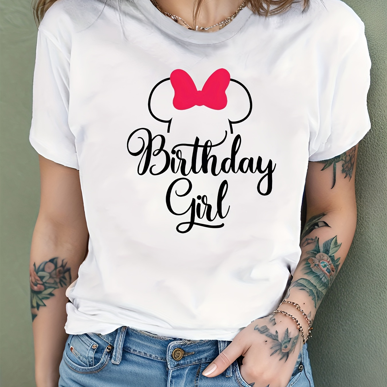 

Birthday Girl Graphic Short Sleeves Sports Tee, Round Neck Causal T-shirt, Women's Activewear