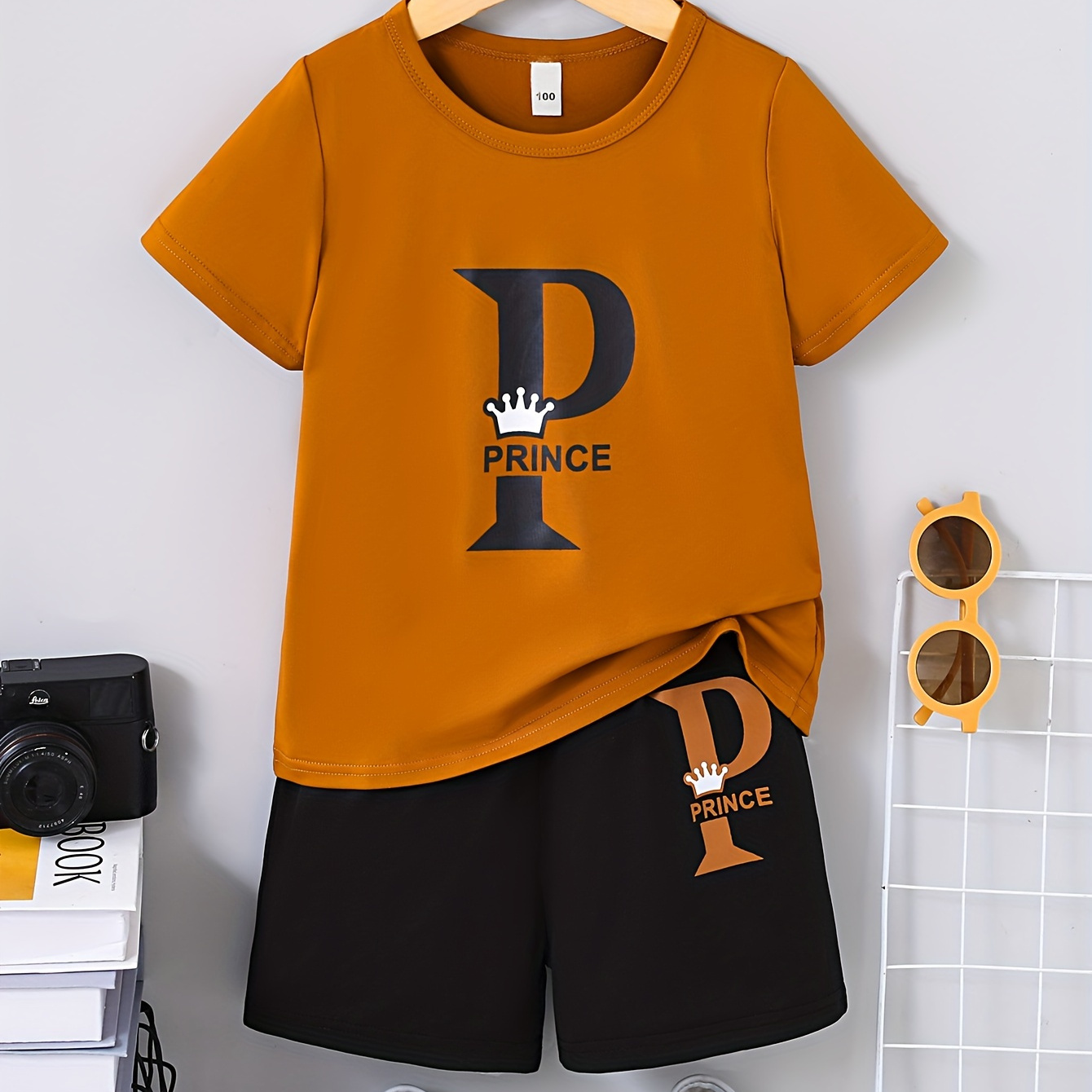 

2pcs Boys Casual Prince Letter Graphic Print Short Sleeve T-shirt & Shorts Set, Comfy Summer Kids Clothes