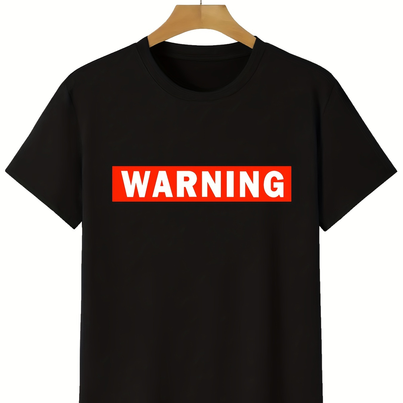 

Warning Letter Graphic Print Men's Creative Top, Casual Short Sleeve Crew Neck T-shirt, Men's Clothing For Summer Outdoor