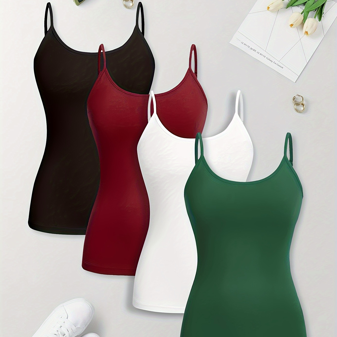 

Dp111933 Four-piece Set, Solid Color Adjustable Camisole