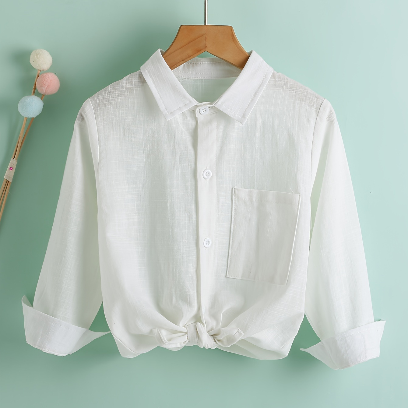 

Girls Versatile 100% Cotton Solid Long Sleeve Shirt Thin Shirt Spring Summer Gift
