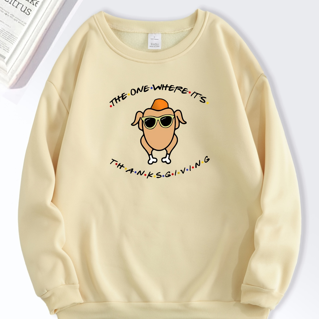 

Cool Thanksgiving Turkey Print Sweatshirt, Cute Long Sleeve Crew Neck Sweatshirt, Women's Clothing