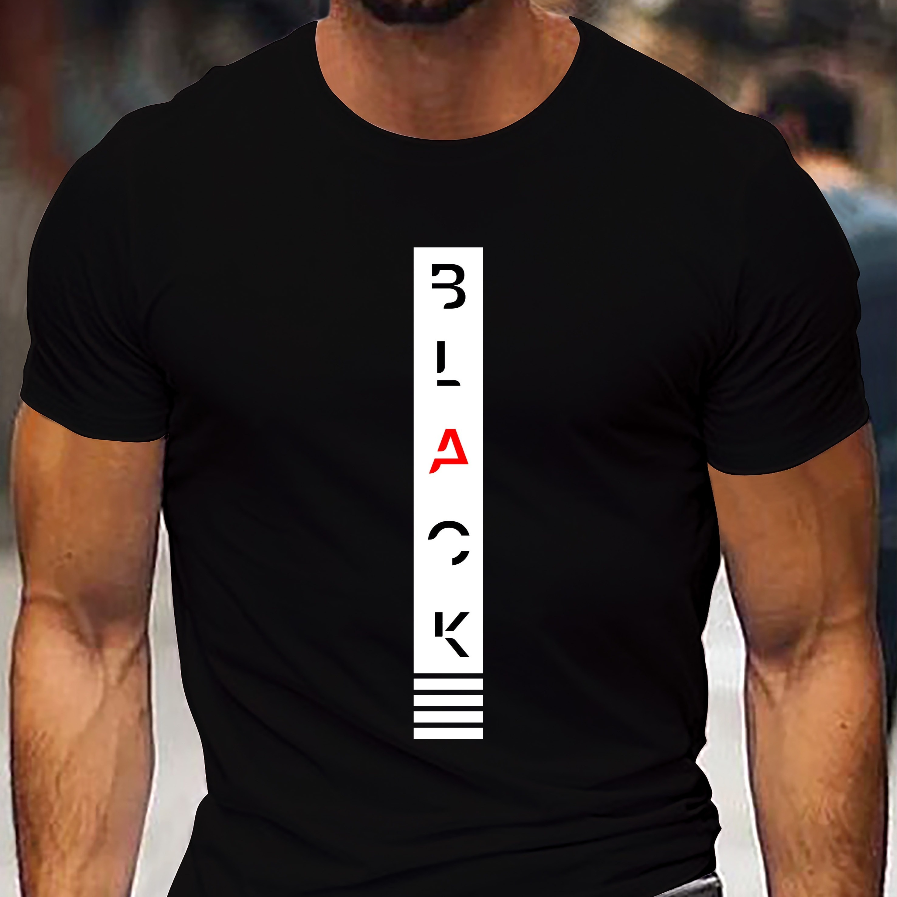 

'black 'creative Print Men's Short Sleeve T-shirt, Casual Round Neck Top, Versatile And Comfortable Tee, Spring& Summer Collection