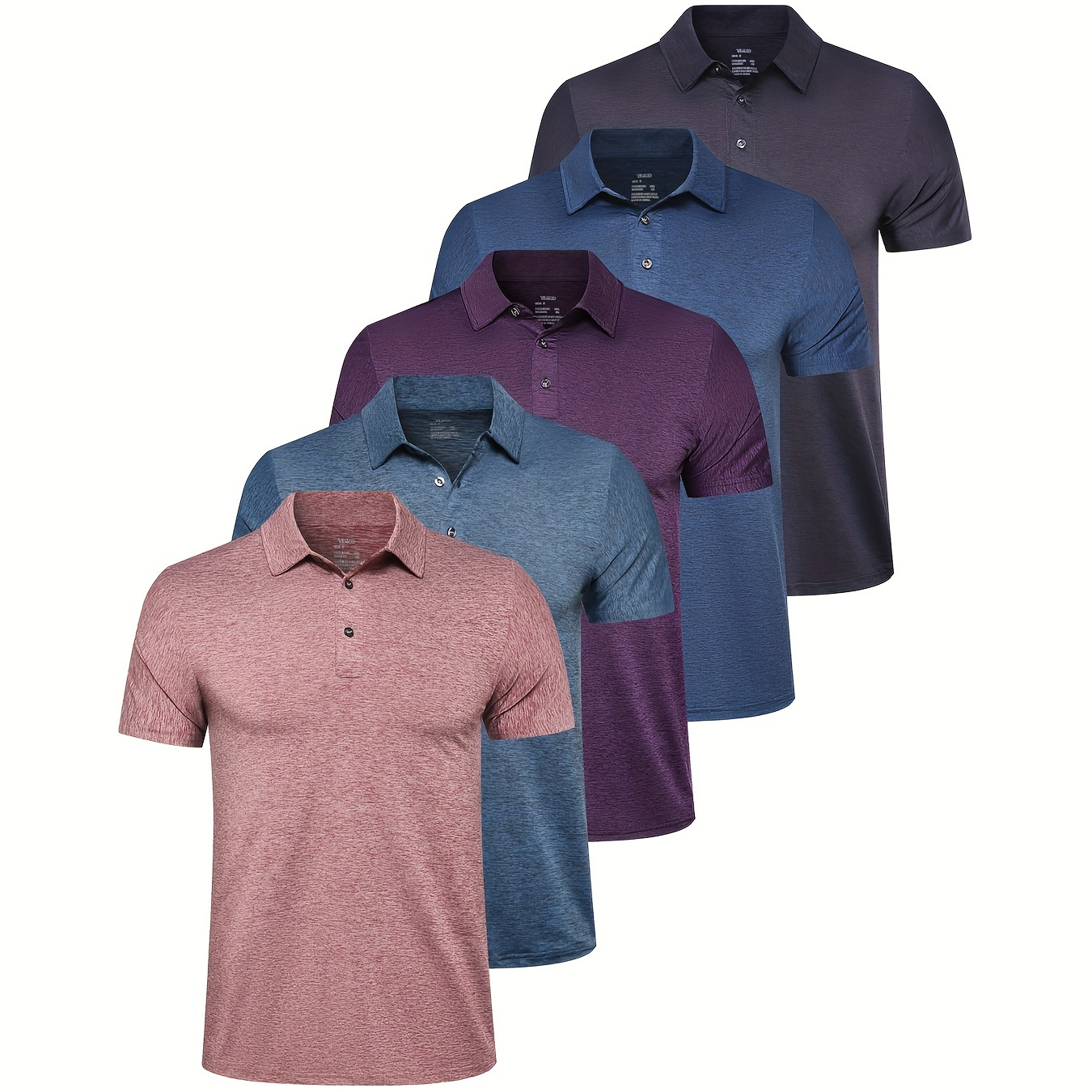 5 Pack Mens Lapel T Shirt Quick Dry Short Sleeve Golf T Shirt Performance Moisture Wicking Casual Workout