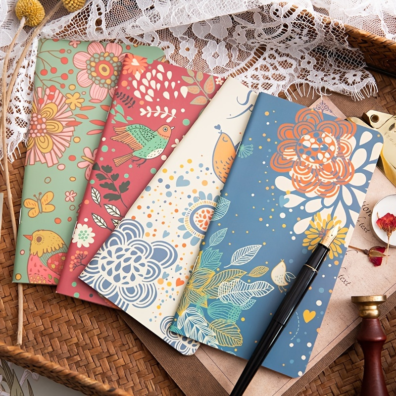 

Mini Flower Notebook Blank Paper Notepad Colorful Bird Patterns Memo Pads Portable Journal For Office School Students