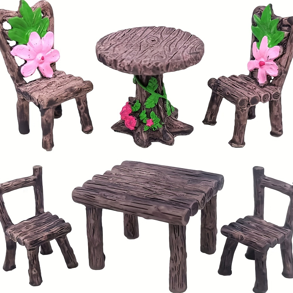 

6pcs Miniature Tables & Chairs Set - Perfect For Fairy Garden, Home Decor & Yard Art Decoration!