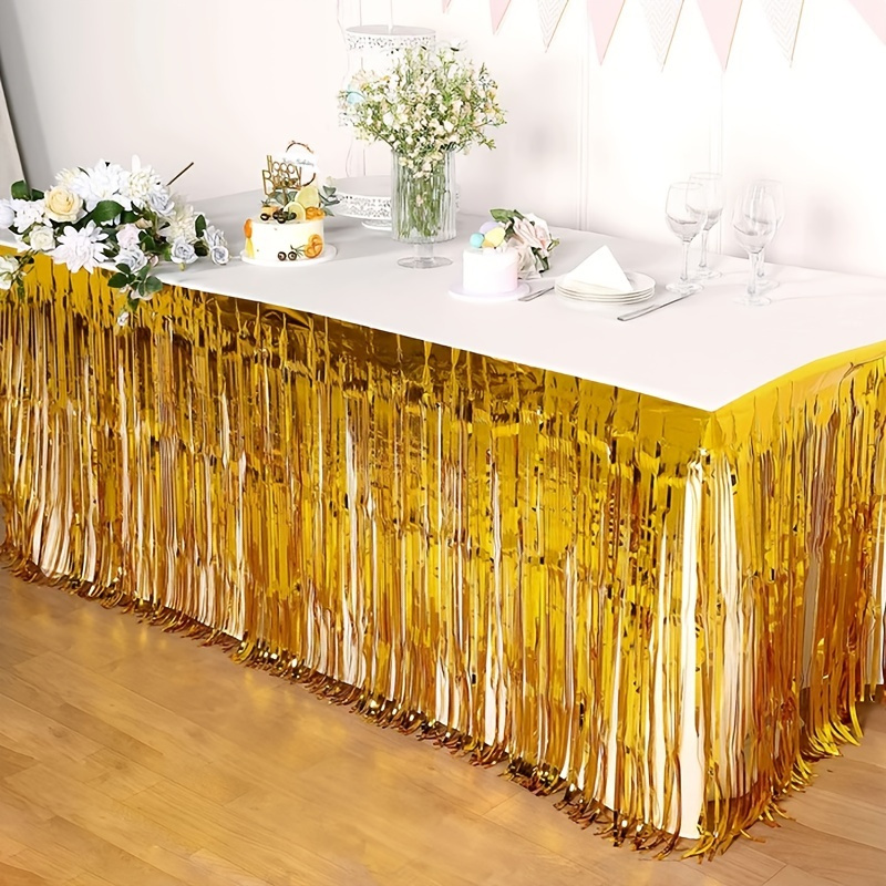 

Glam Up Your Party With A 1pc Golden Tassel Table Skirt - Perfect For Any Occasion! Easter Gift