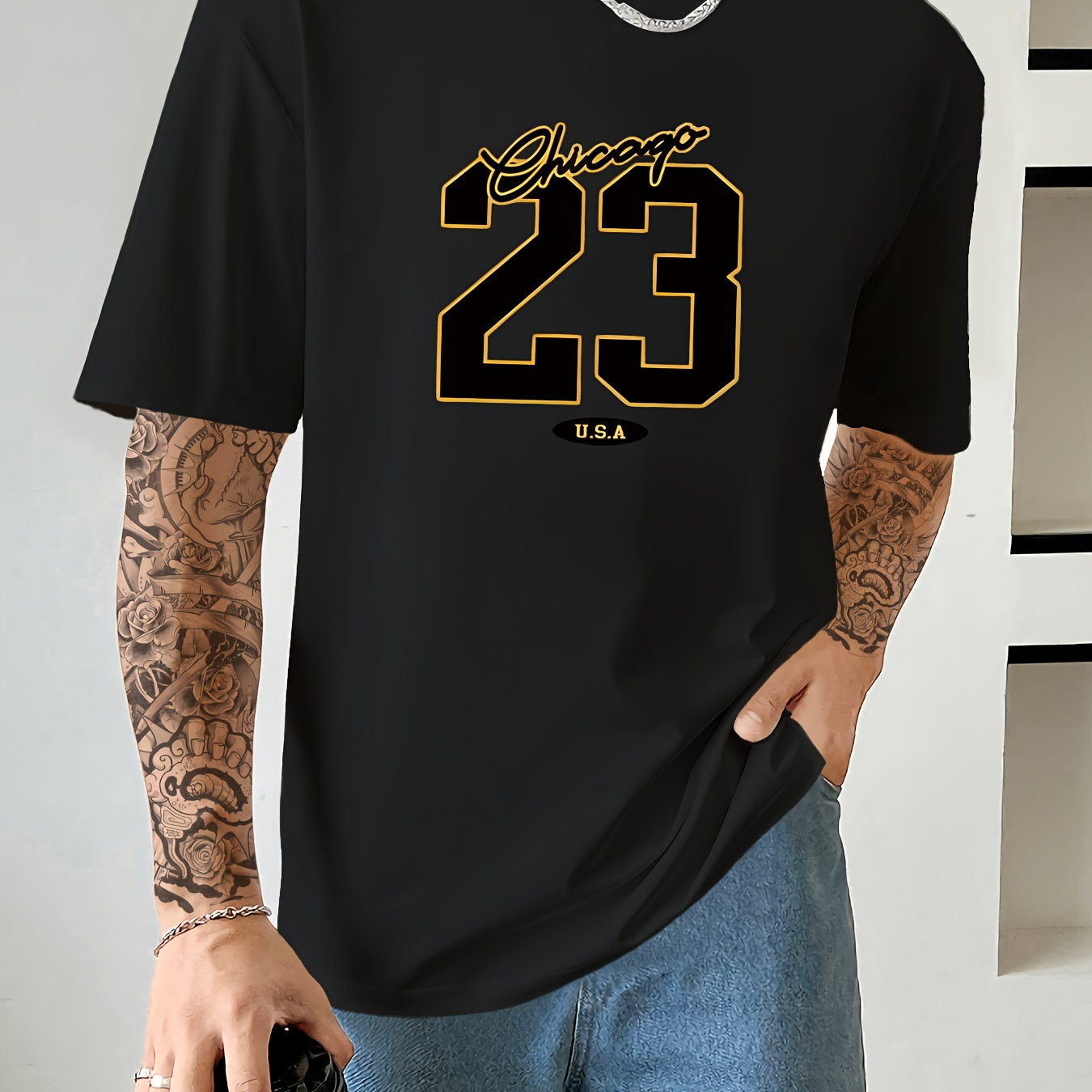 

Chicago 23 Print T Shirt, Tees For Men, Casual Short Sleeve T-shirt For Summer