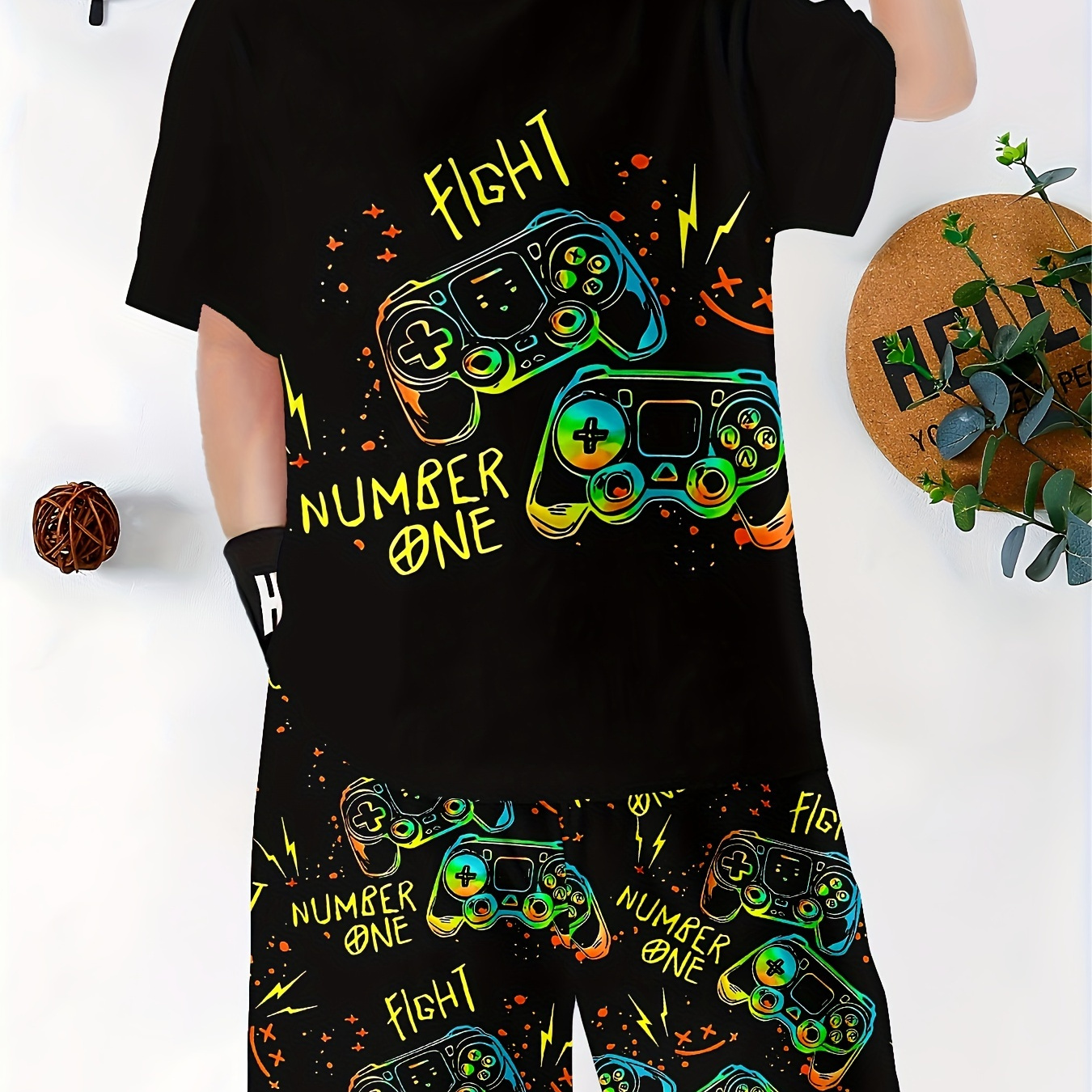 

Boys Summer Graphic T-shirt Duo Set Of Breathable Printed Short Sleeve Tops And Shorts - Boys