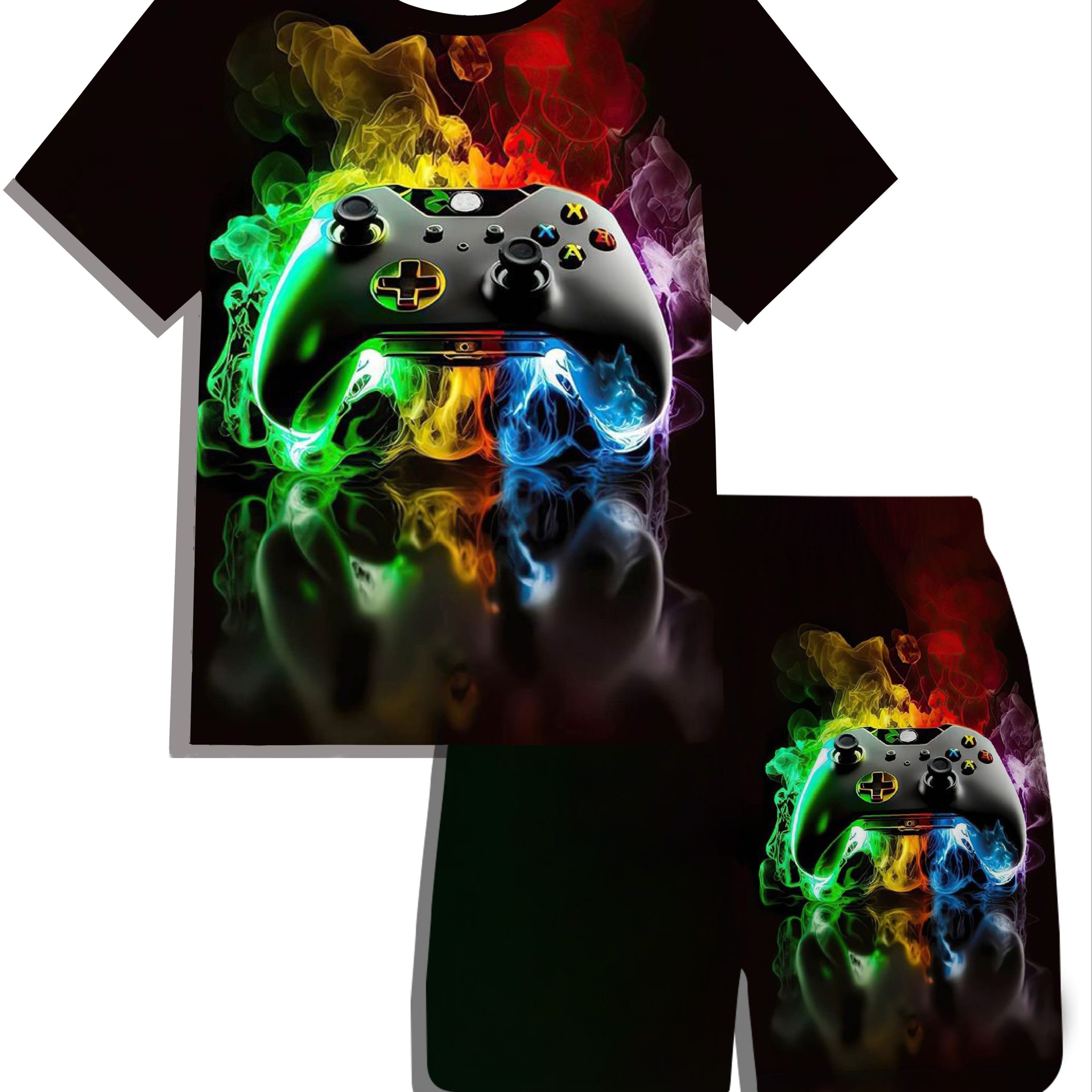 

2pcs Boys Casual Cool Gamepad 3d Print Comfortable Versatile Short Sleeve T-shirt & Shorts Set, Cool, Lightweight And Comfy Summer Clothes