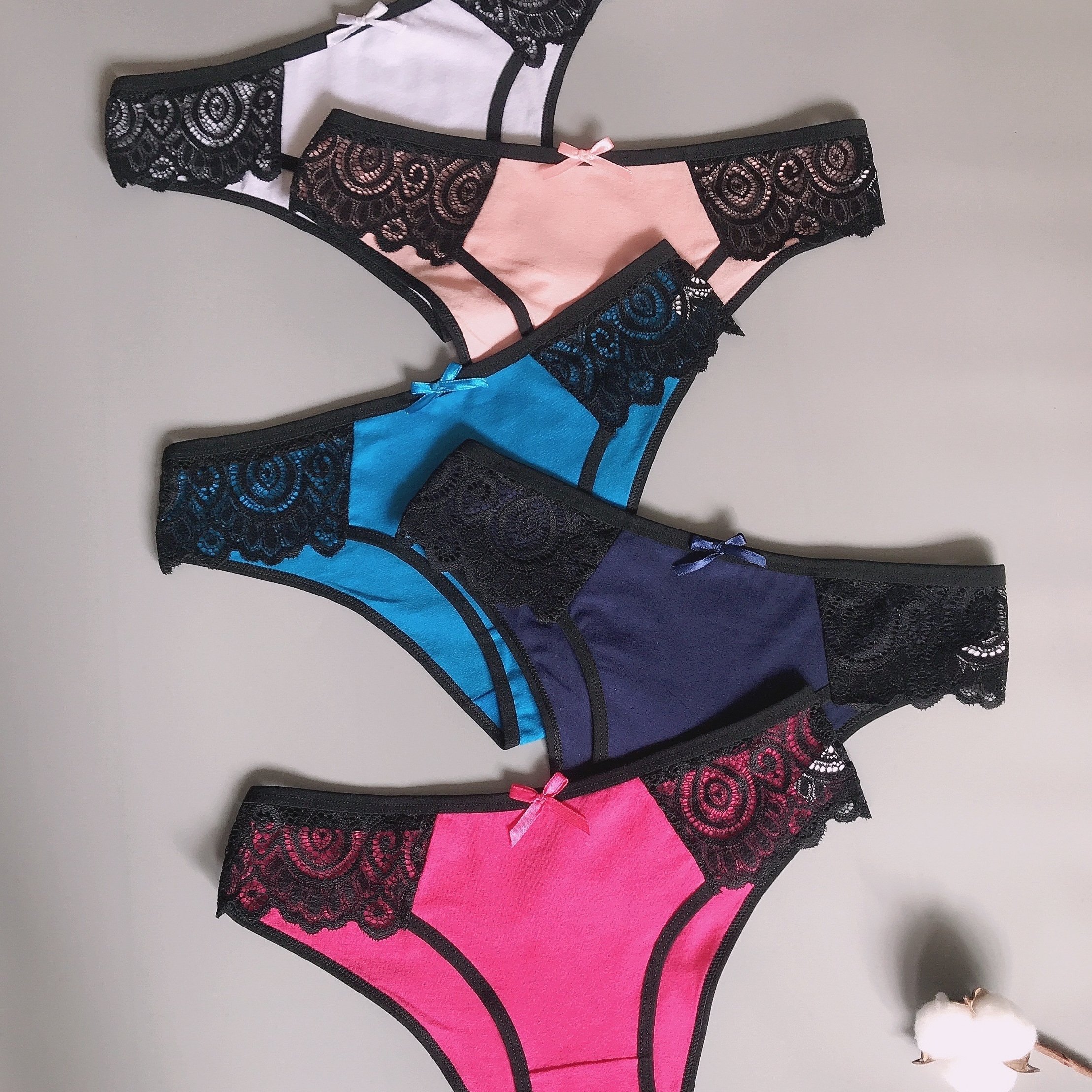 Contrast Lace Bow Hipster Panties Breathable Hollow Low - Temu