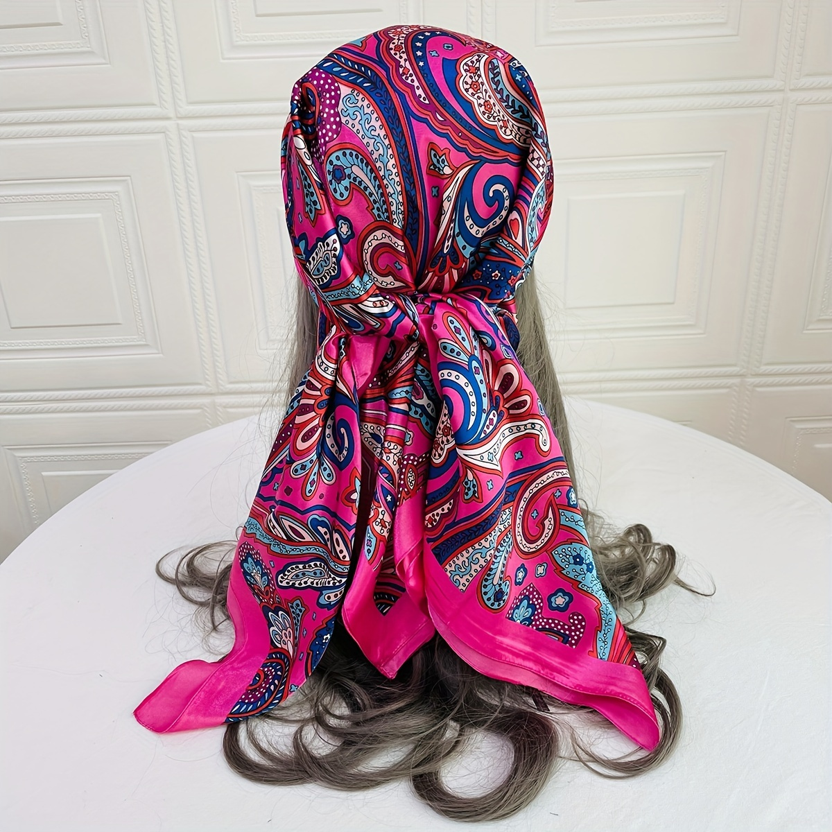 

35.4" Paisley Print Bandana Classic Print Square Scarf Elegant Imitation Silk Scarf Head Wrap Women Hair Accessories