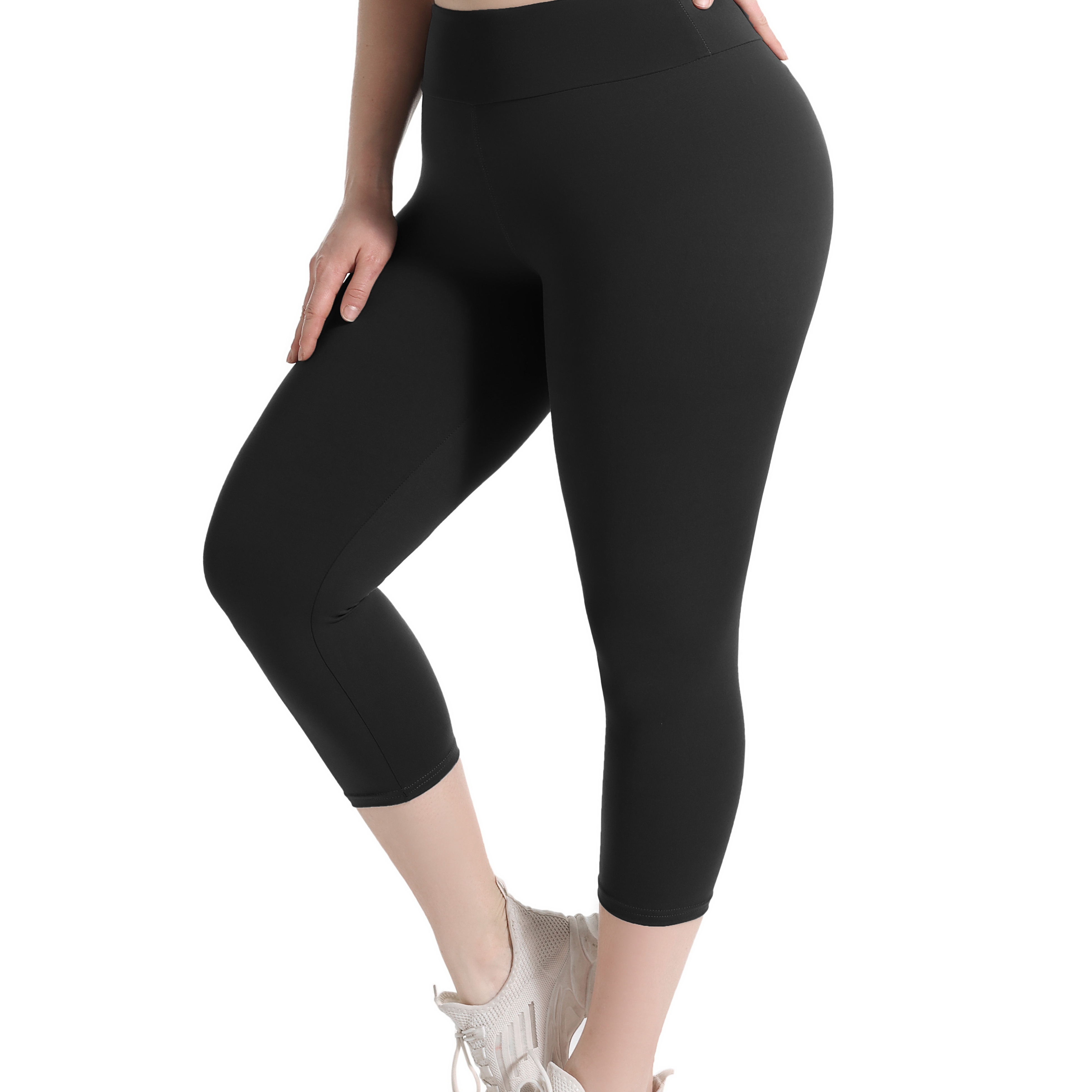 Plus Size Solid High Waist Leggings With Pockets, Women's Plus High Stretch  Workout, Yoga, Fitness Leggings