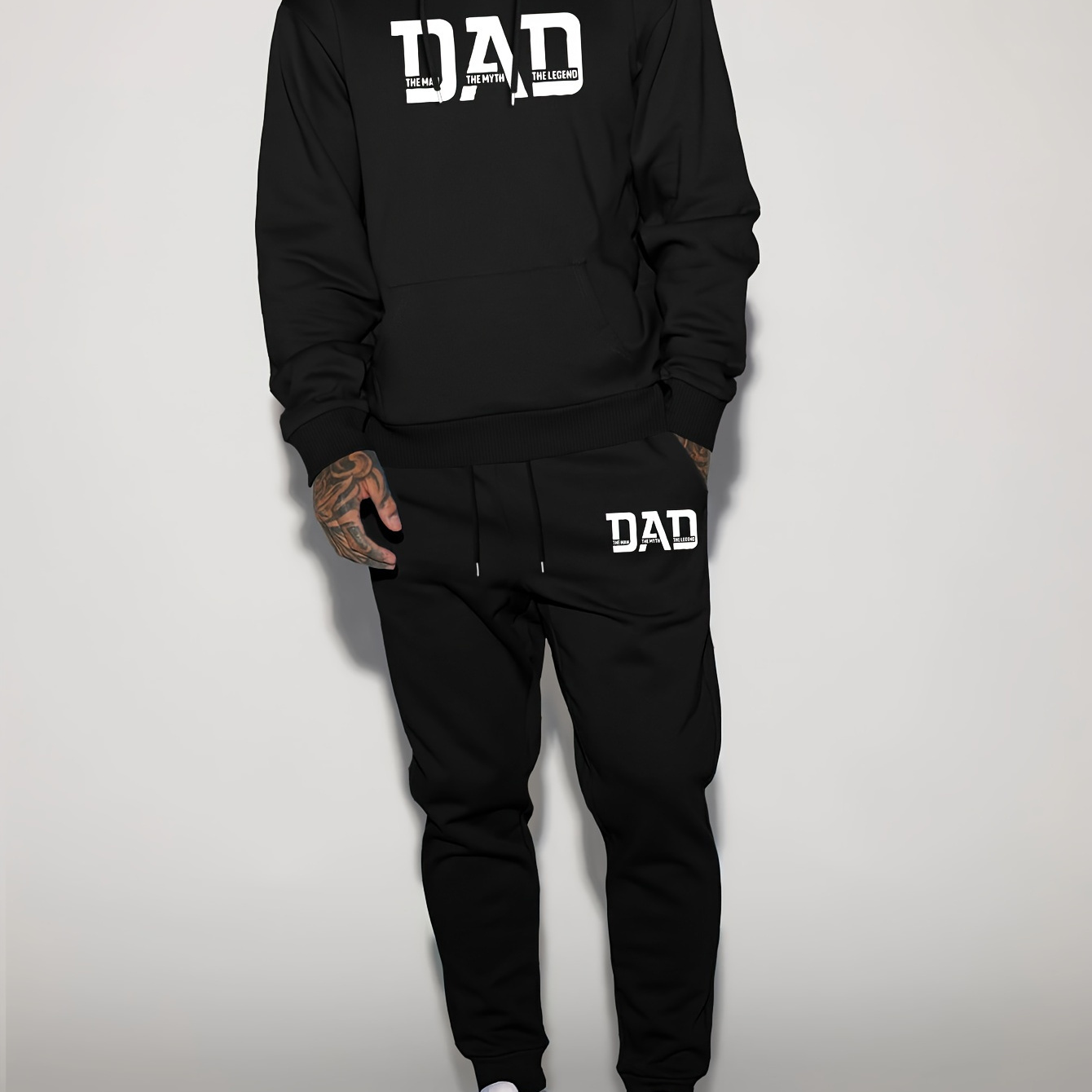 

Dad Letter Print, Men's 2pcs Outfits, Casual Crew Neck Long Sleeve Sweatshirt And Sweatpants Joggers Set For Winter & Fall, Athletic Tracksuit Set