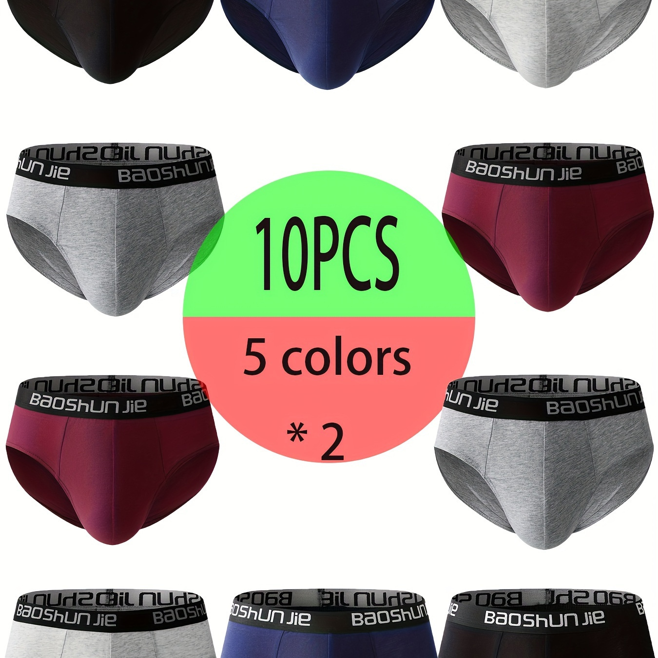 

10pcs Men's Cotton Briefs Breathable Comfy Stretchy Triangle Underwear, Casual & Durable Solid Color Underpants For Men