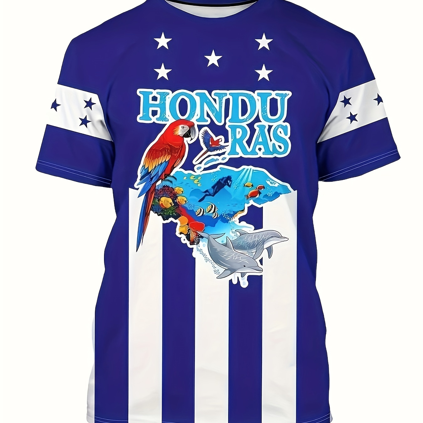 

Men's Honduran Theme Animals, Stars And Stripes Pattern And Alphabet Print "honduras" Crew Neck And Short Sleeve T-shirt For Summer Outdoors Wear, Stylish Tops For Men
