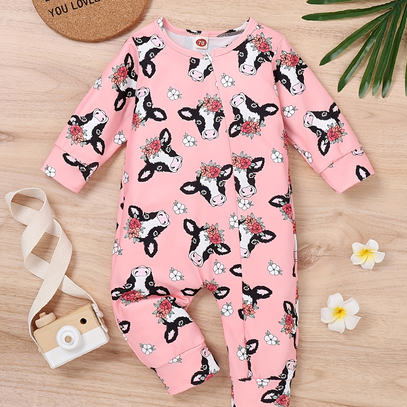 

Cute Baby Girls Cartoon Cow Print Zipper One-piece Cute Jumpsuit