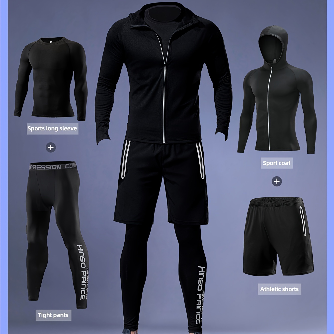 

Ensemble Athlétique 4 Pièces pour Hommes: Sweat à Capuche Extensible et Séchage Rapide, Shorts, & Leggings - pour , l'Entraînement de Basketball & les Activités en