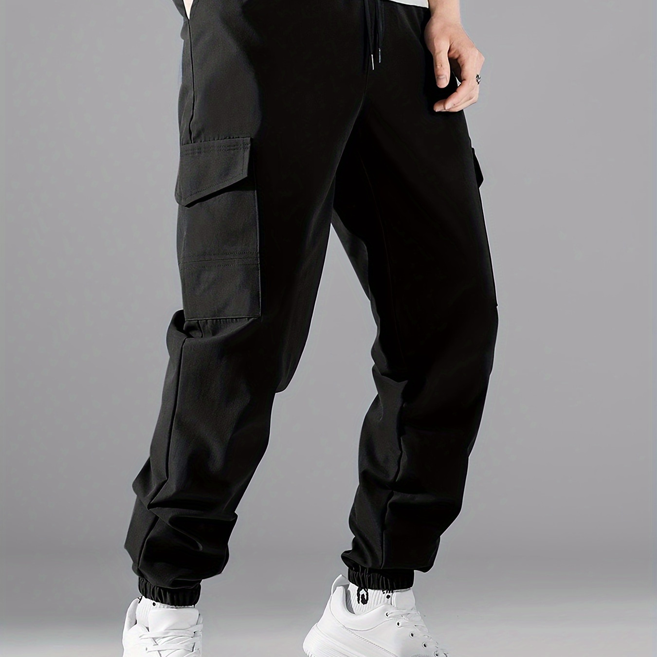 

Men's Stylish Solid Pants With Multi-pockets, Casual Breathable Drawstring Joggers For Spring Fall Outdoor Activities