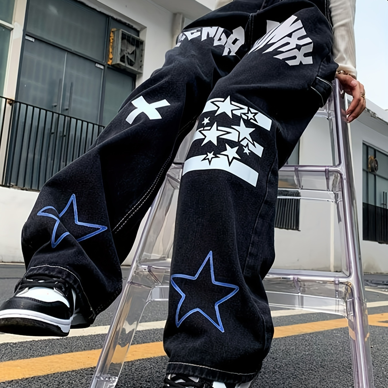 High Street Hip-hop Creative New Jeans - Temu