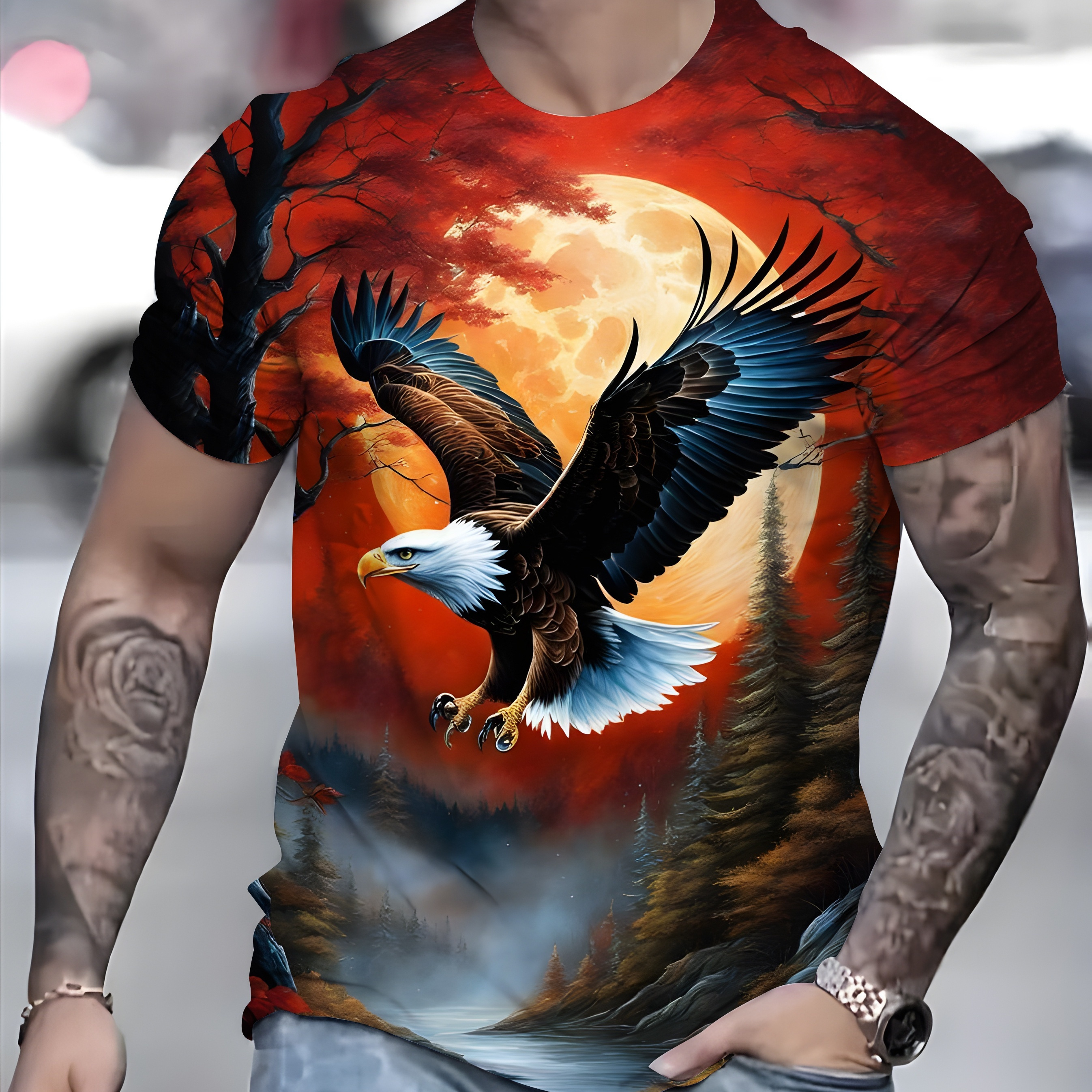 

Eagle Pattern 3d Printed Crew Neck Short Sleeve T-shirt For Men, Casual Summer T-shirt For Daily Wear And Vacation Resorts