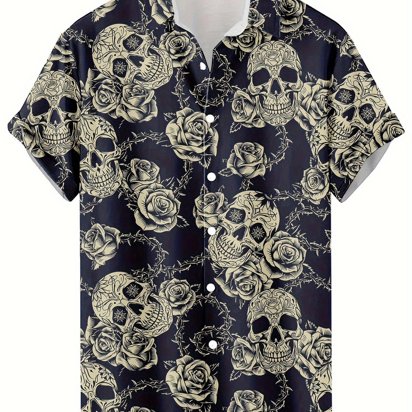 

Chemise à manches courtes pour homme avec imprimé tête de , fleurs et épines, pour l'été, style hawaïen décontracté et confortable, à offrir en cadeau.