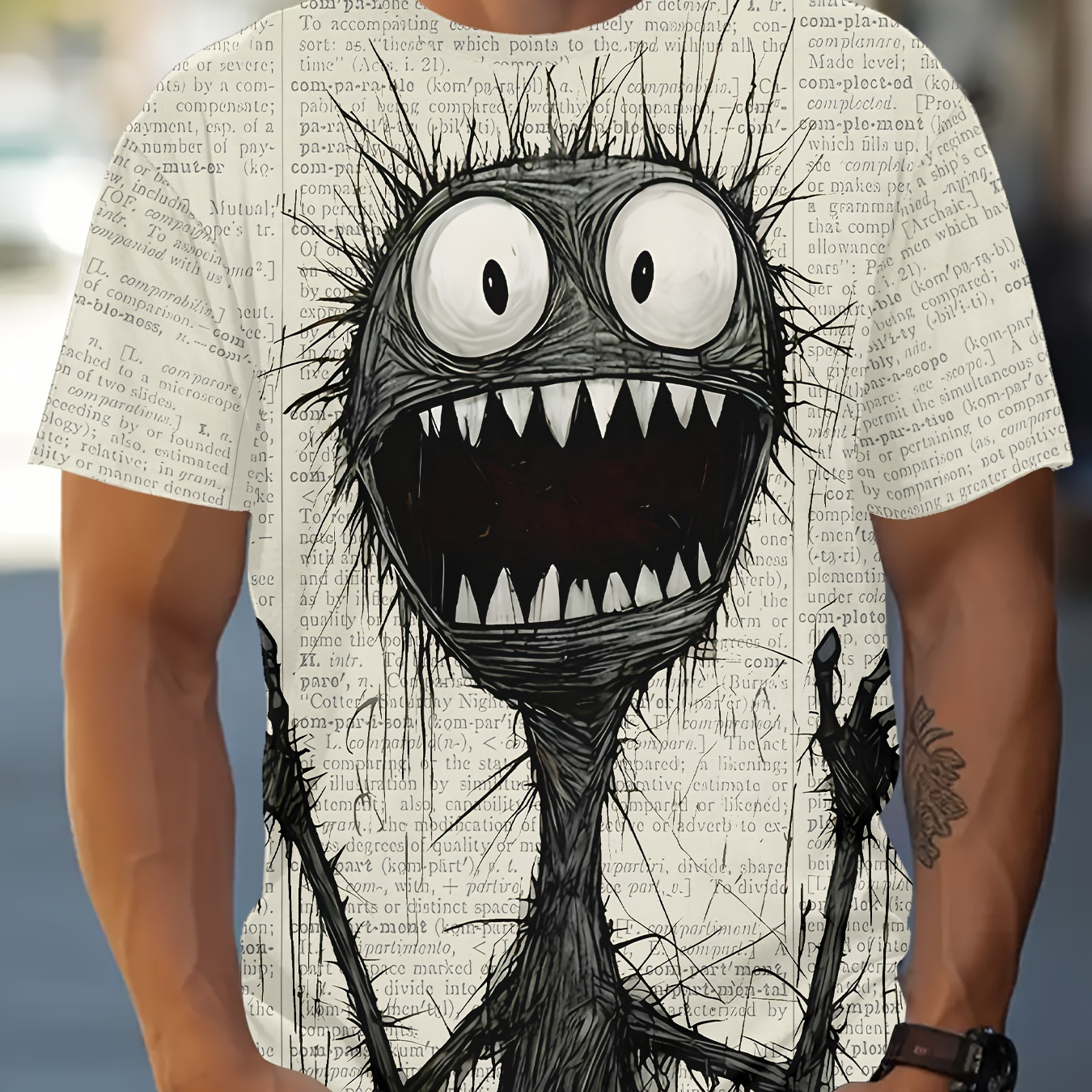 

Men's Monster Graphic Print T-shirt, Casual Short Sleeve Crew Neck Tee, Men's Clothing For Outdoor