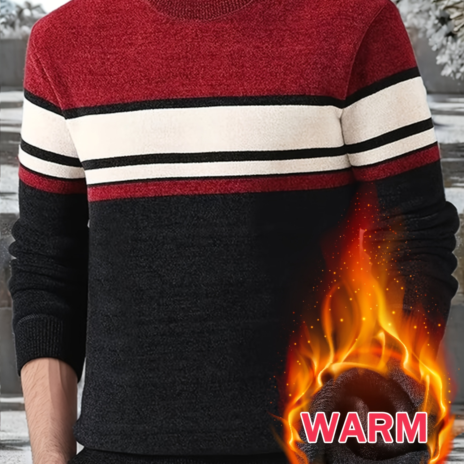 

Men's Color- Striped Detail Sweater, Warm And Soft Pullover For Autumn And Winter, Outdoor Activities And