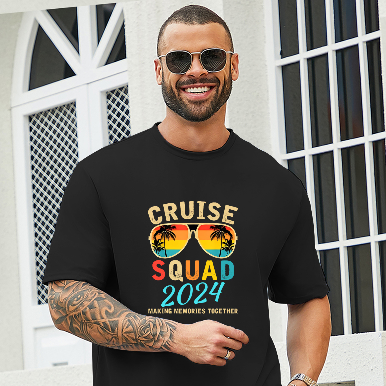 

Cruise 2024 Graphic Letter Print, Men's Round Neck Casual Summer T-shirt For Outdoor Wear