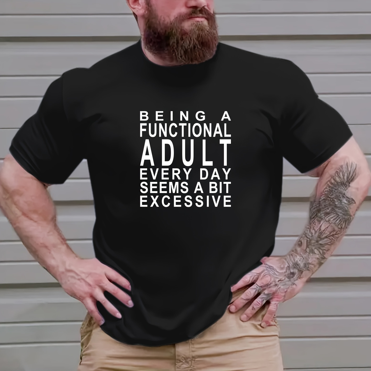 

Plus Size T-shirt For Men, "adult" Graphic Print Tees, Casual Fashion Clothing For Males