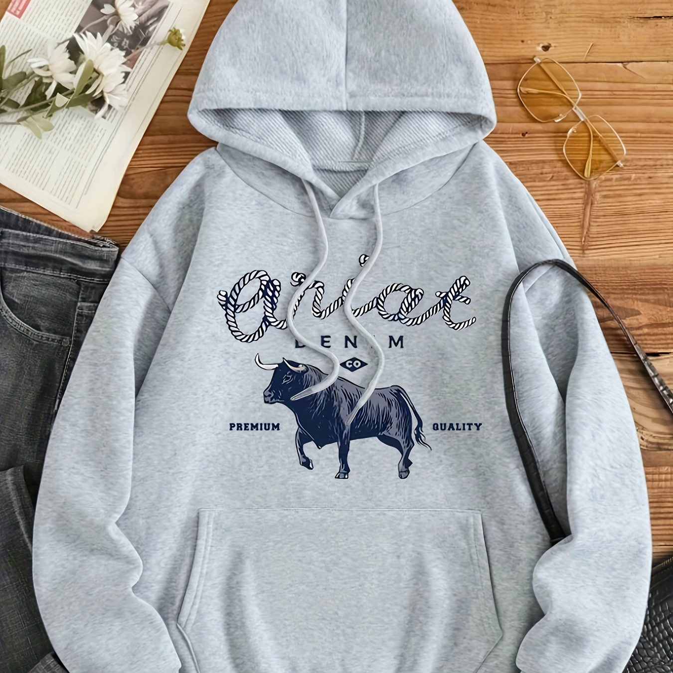 

Premium Women's Casual Hoodie, Bull Design, Polyester Fabric, Machine Washable