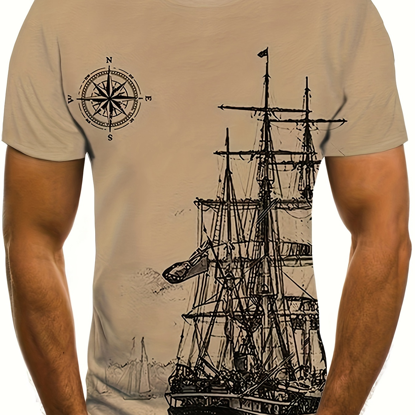 

Men's Casual Sporty Sailboat Graphic T-shirt - 100% Polyester, Crew Neck, Short Sleeve, Print, Machine Washable