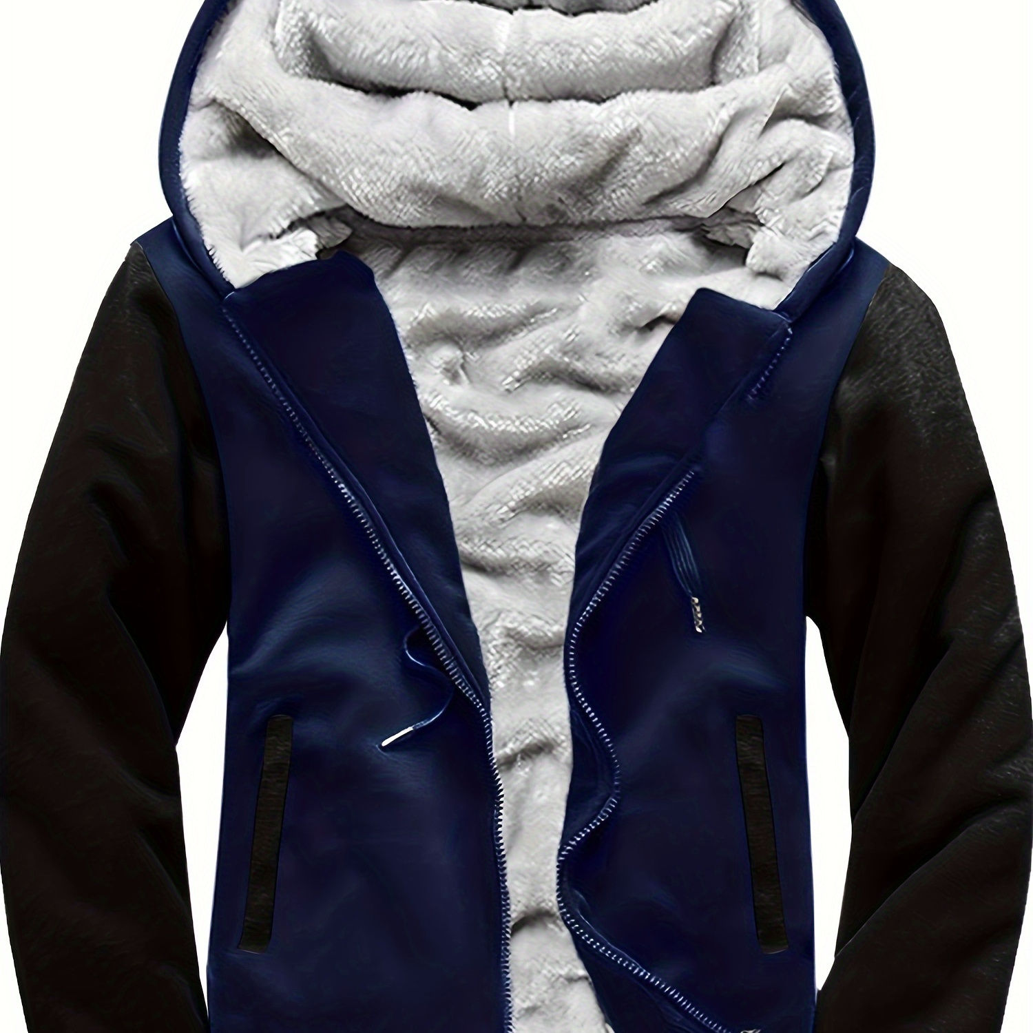 

Veste à capuche zippée à manches longues avec contraste de couleur pour hommes, avec polaire et poches, veste chaude et confortable pour les sports d'hiver et les activités de plein air