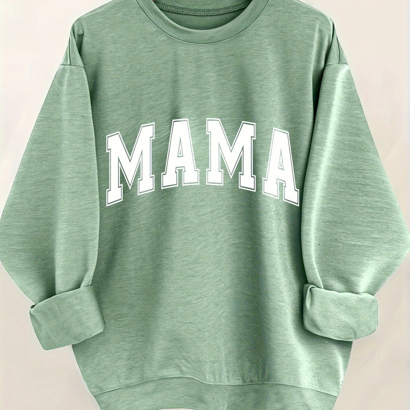 

Mama Print Pullover Sweatshirt, Casual Long Sleeve Crew Neck Sweatshirt For Fall & Winter, Women's Clothing