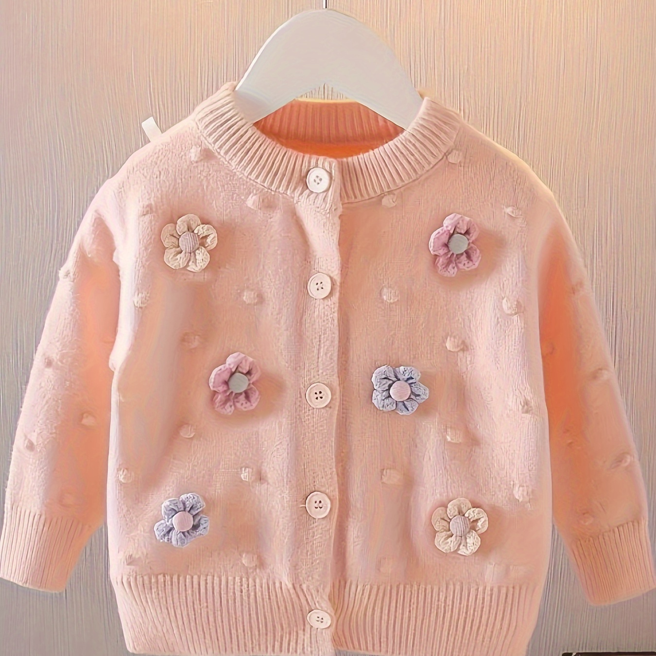 

Girls' Floral Embroidered Cardigan - Soft & Cozy Knit Sweater For , Fall/spring