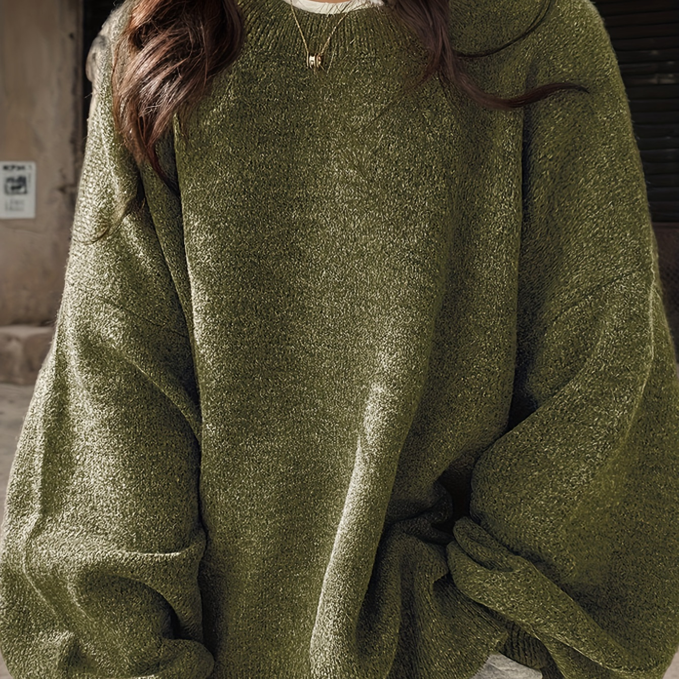 

Elegant Avocado Green Knit Sweater For Women - Cozy & Stylish Pullover With Round Neck, Fall/winter