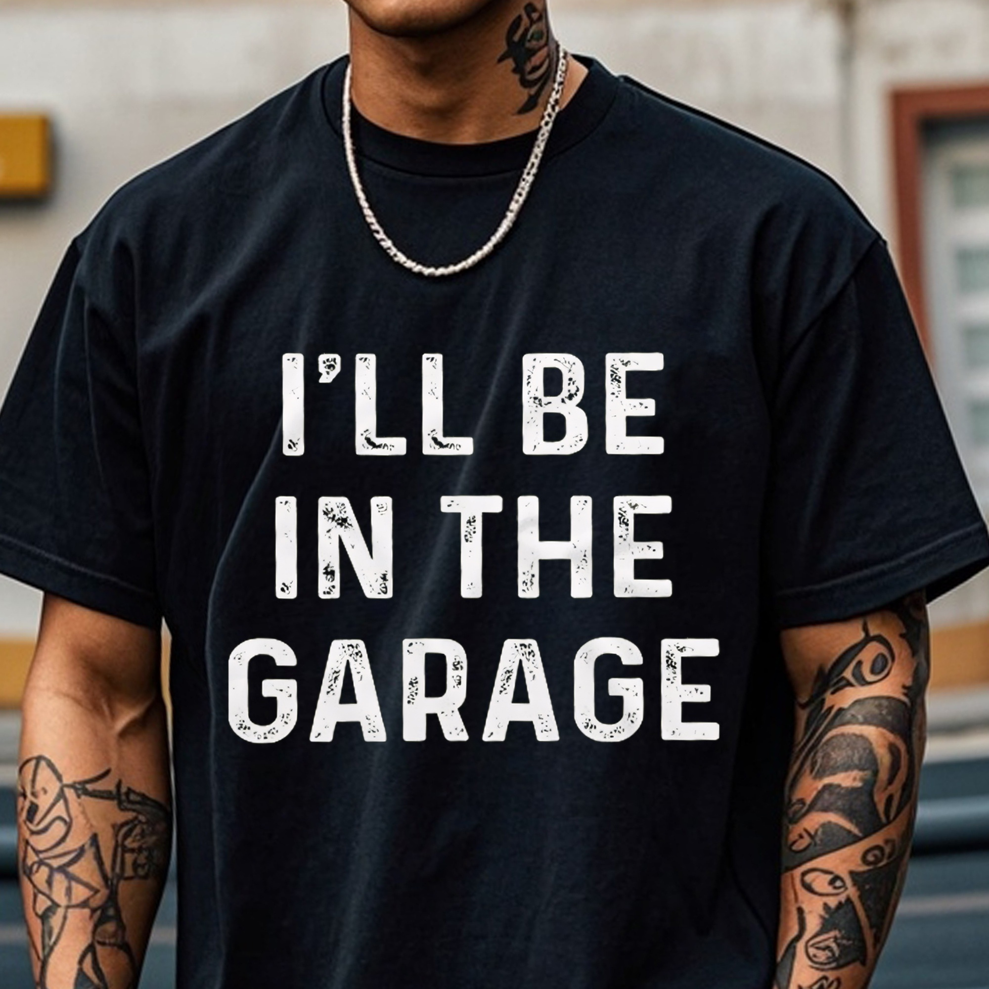 

I'll Be In The Garage Graphic T-shirt For Men, Black Cotton Crew Neck, Casual And Stylish, Soft 100% Cotton, Funny T-shirt, Original, Cool Mens, Ultra-soft, Breathable For Running Made In Usa