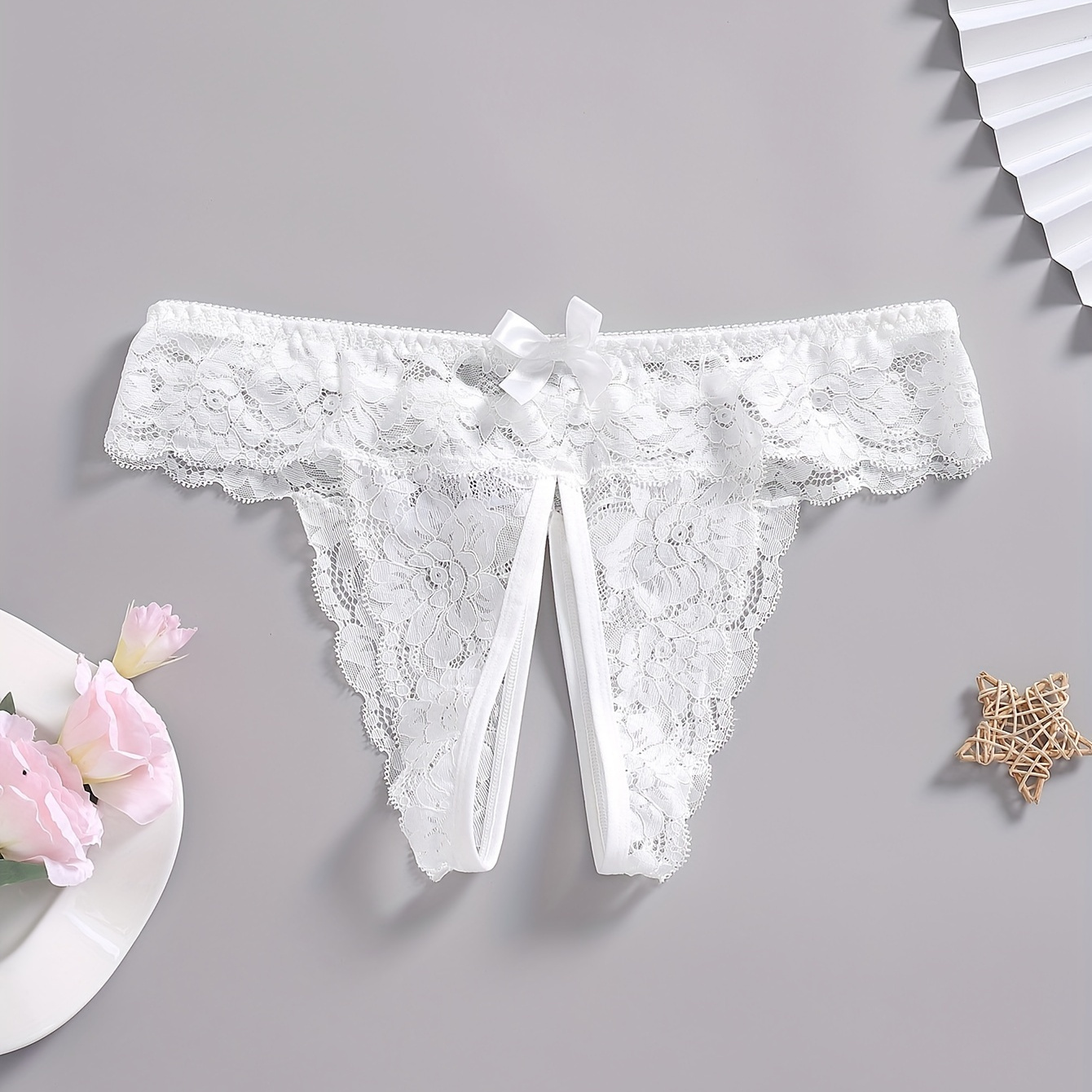 Lolmot 1PC Women Sexy Floral Lace Panty Underwear Brief Plus Crotchless  Thong Lingerie 