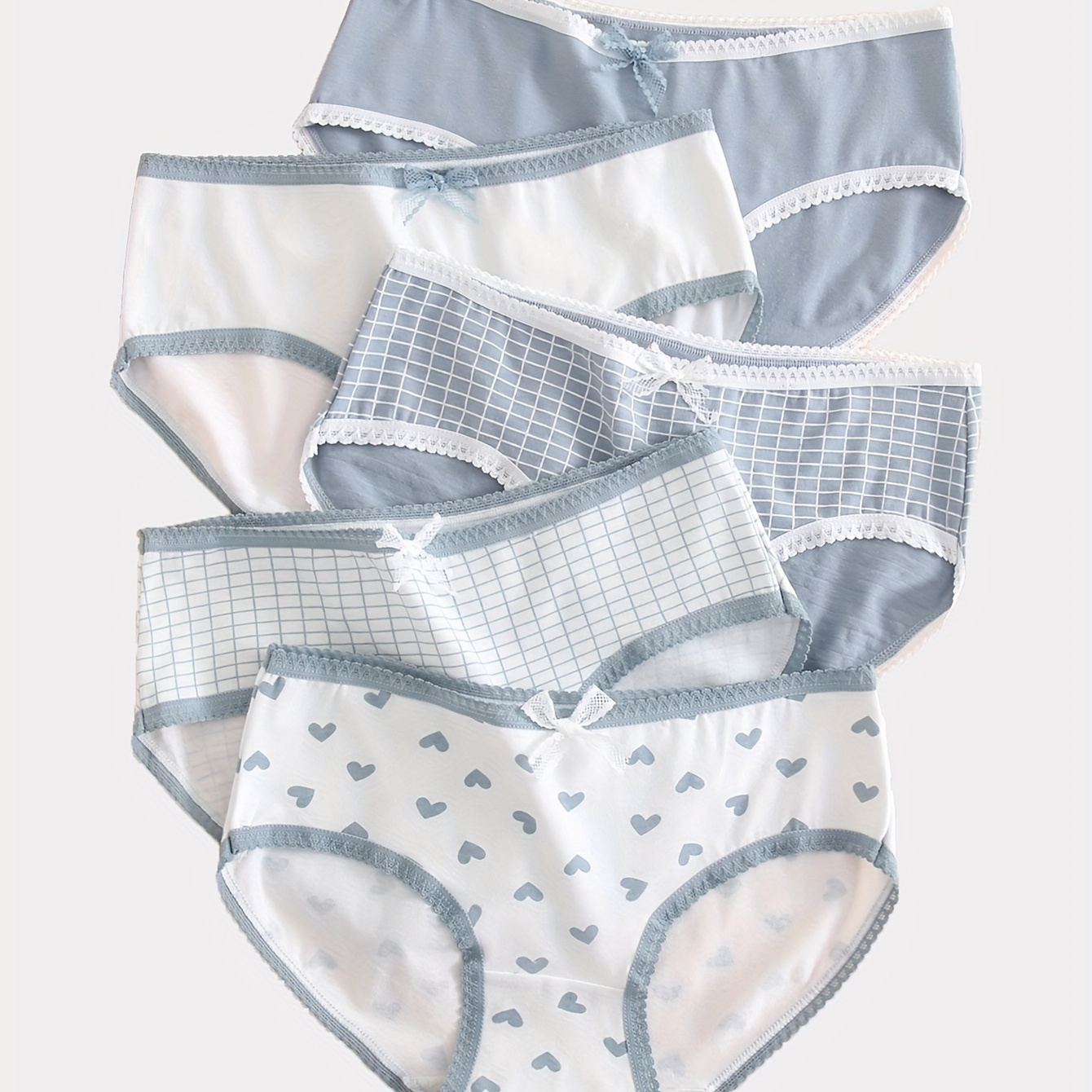 

5pcs Contrast Trim Heart Print Seamless Briefs, Cute Comfy Breathable Stretchy Intimates Panties, Women's Lingerie & Underwear