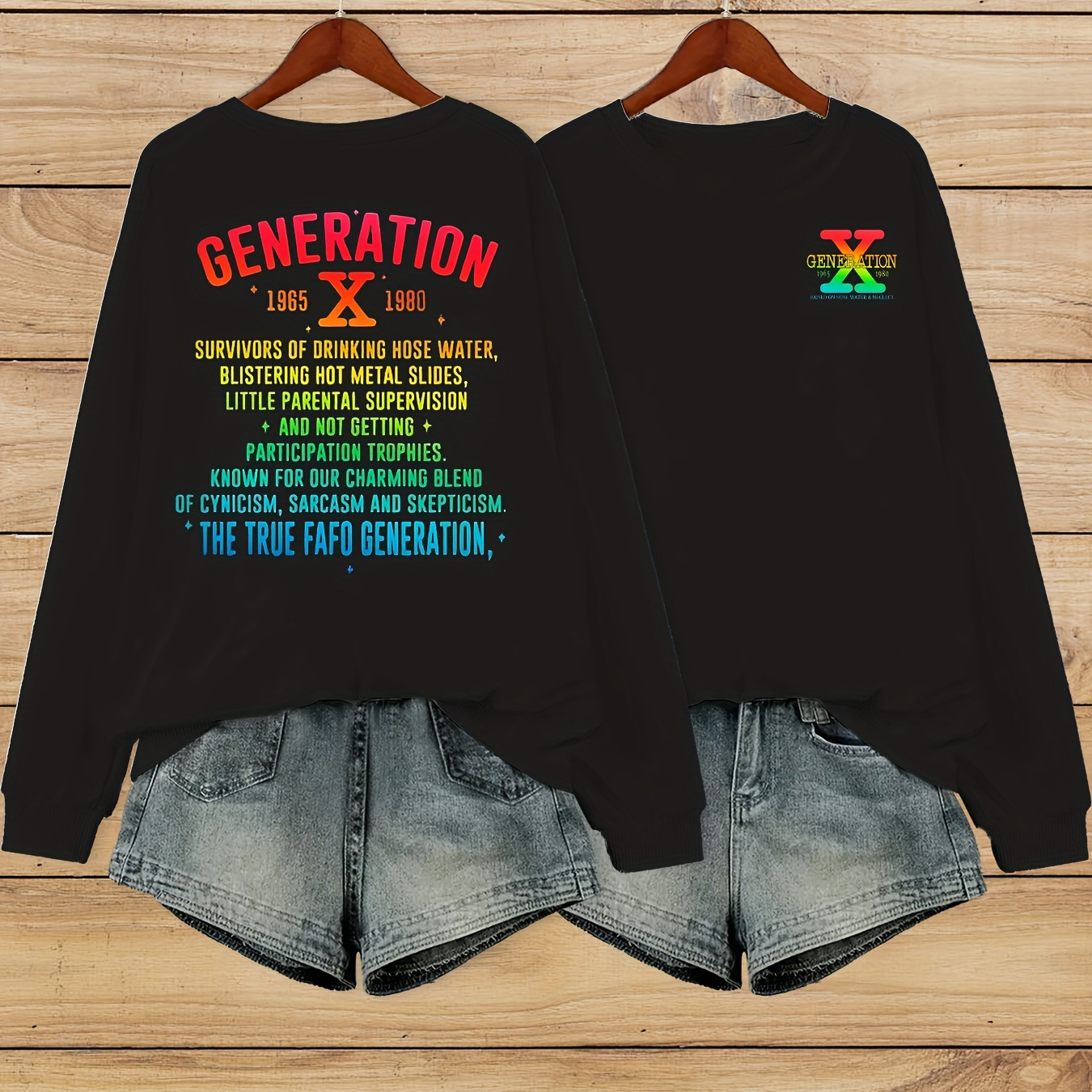 

Generation X Themed Casual Crew Neck Sweatshirt - Letter Print Pullover Fashion Top, Polyester Blend With Slight Stretch, Knit Fabric, Long Sleeve - Versatile For All Seasons