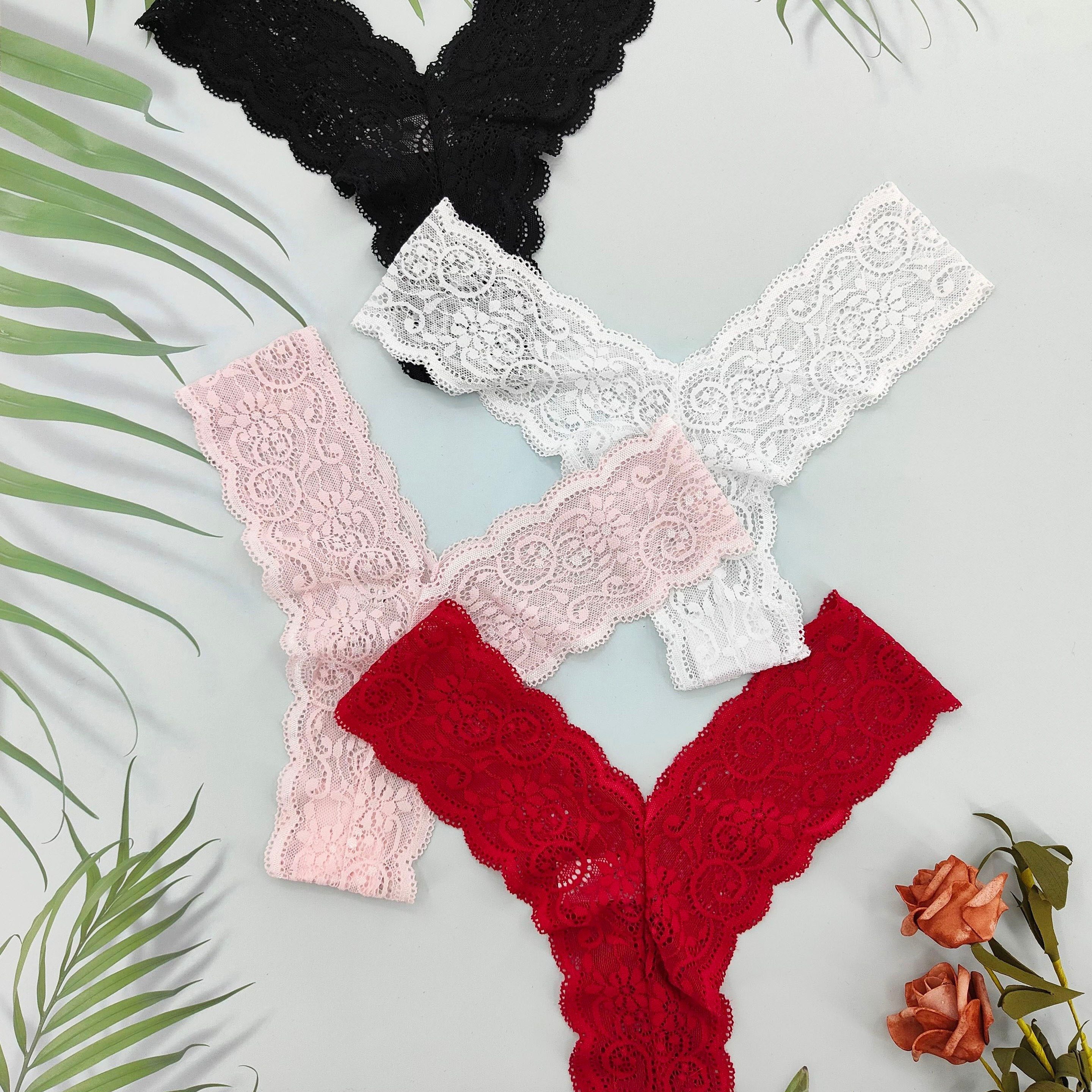 

4pcs Floral Lace Thongs, Soft & Comfy Scallop Trim Panties, Women's Lingerie & Underwear