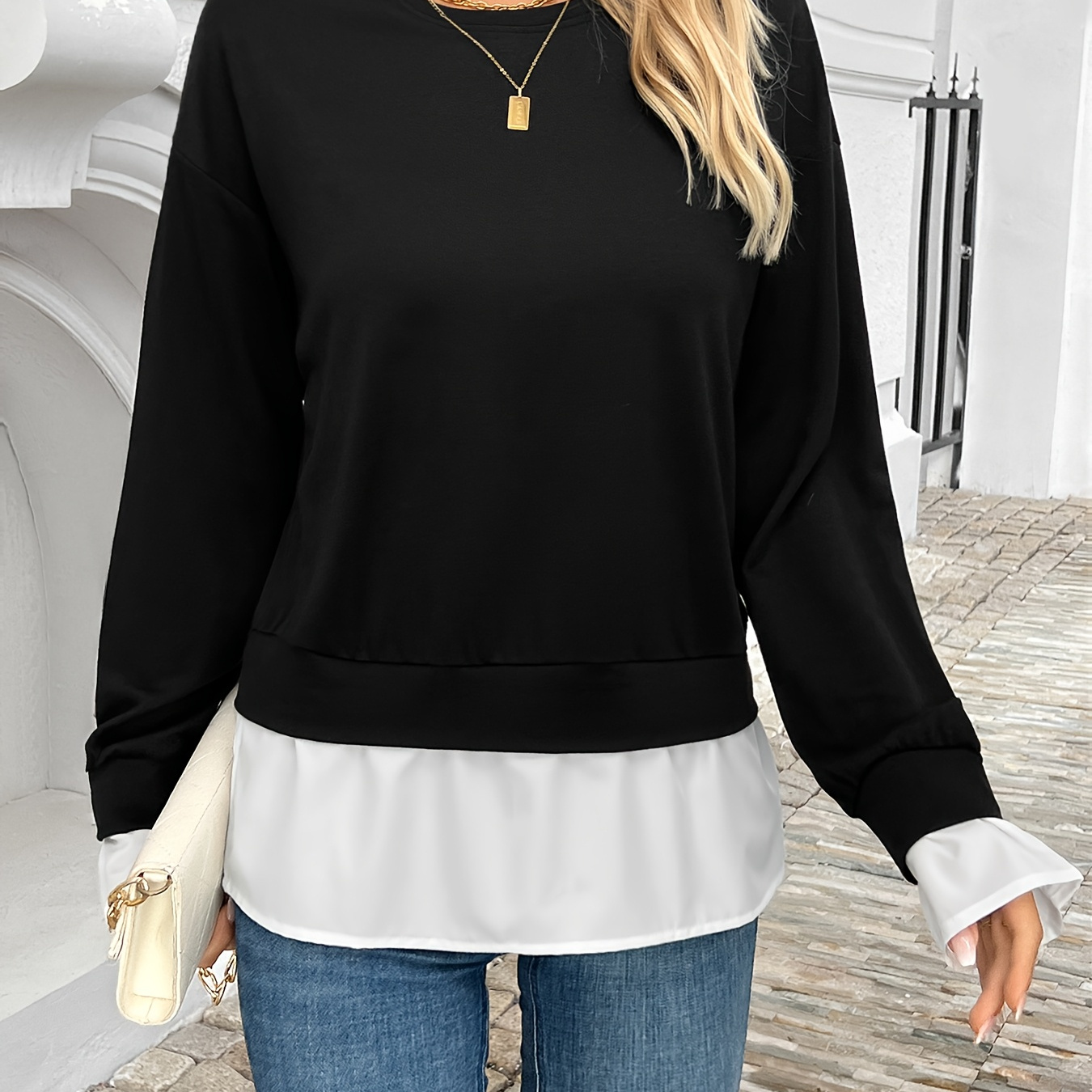 

Elegant Sweatshirt For Women - Casual Crew Neck, Long Sleeve Pullover, Machine Washable