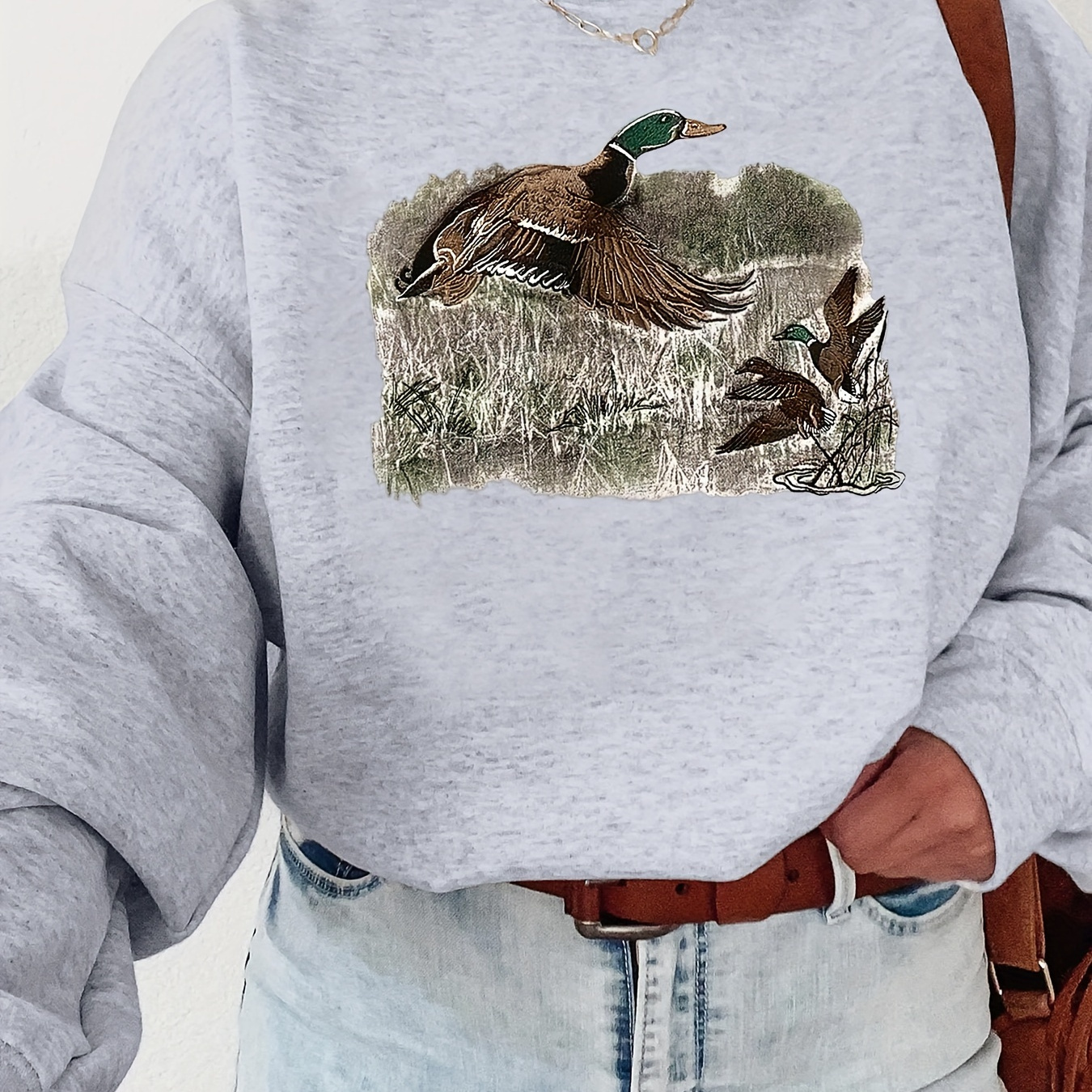 

Women's Casual Crew Neck Sweatshirt, 100% Polyester Knit Fabric, Fall/winter Animal Print, 230g/m² Weight, Comfortable Animal Pattern Top