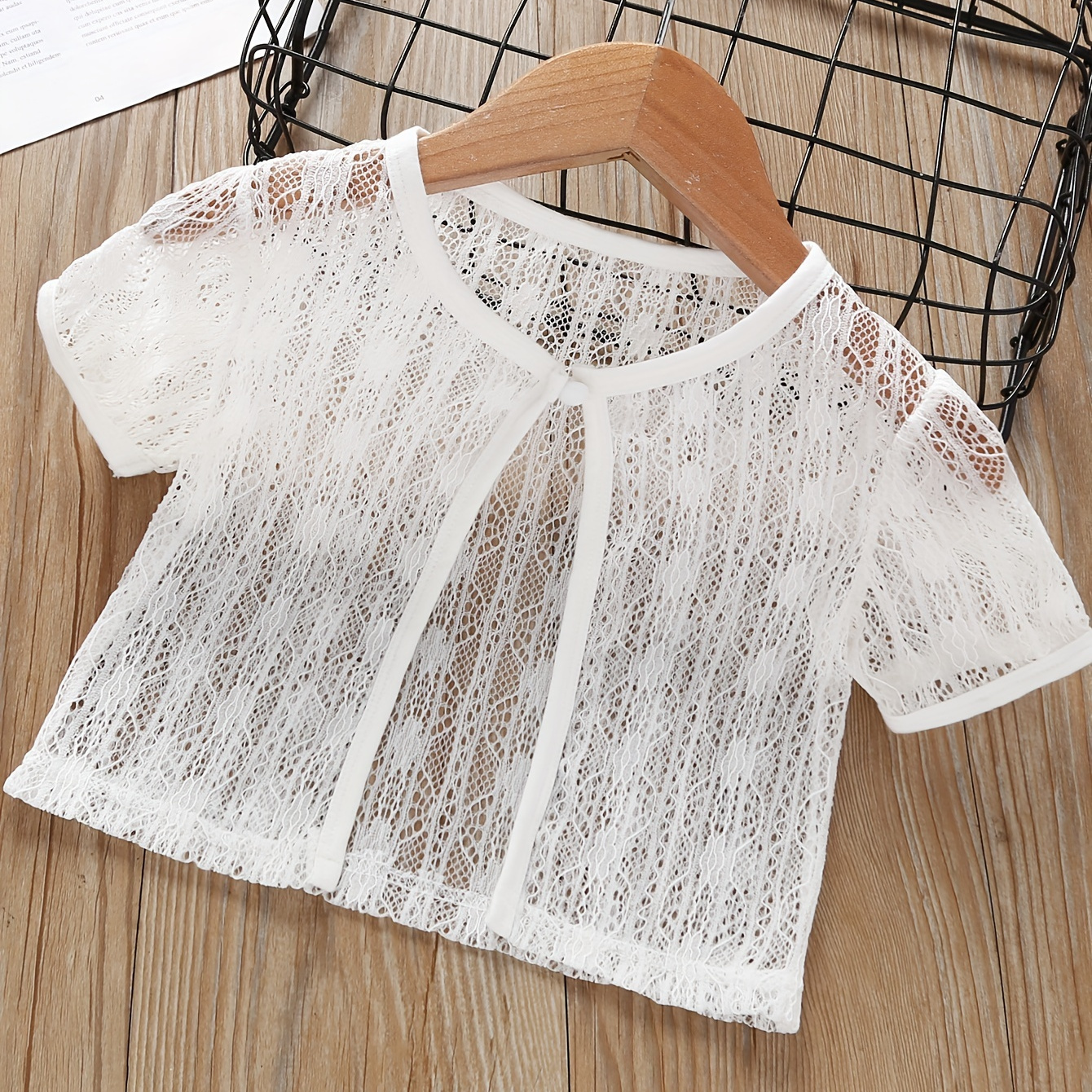 

Girls Sweet Mesh Lace Cardigan Short Sleeve Shawl Thin Jackets For Summer