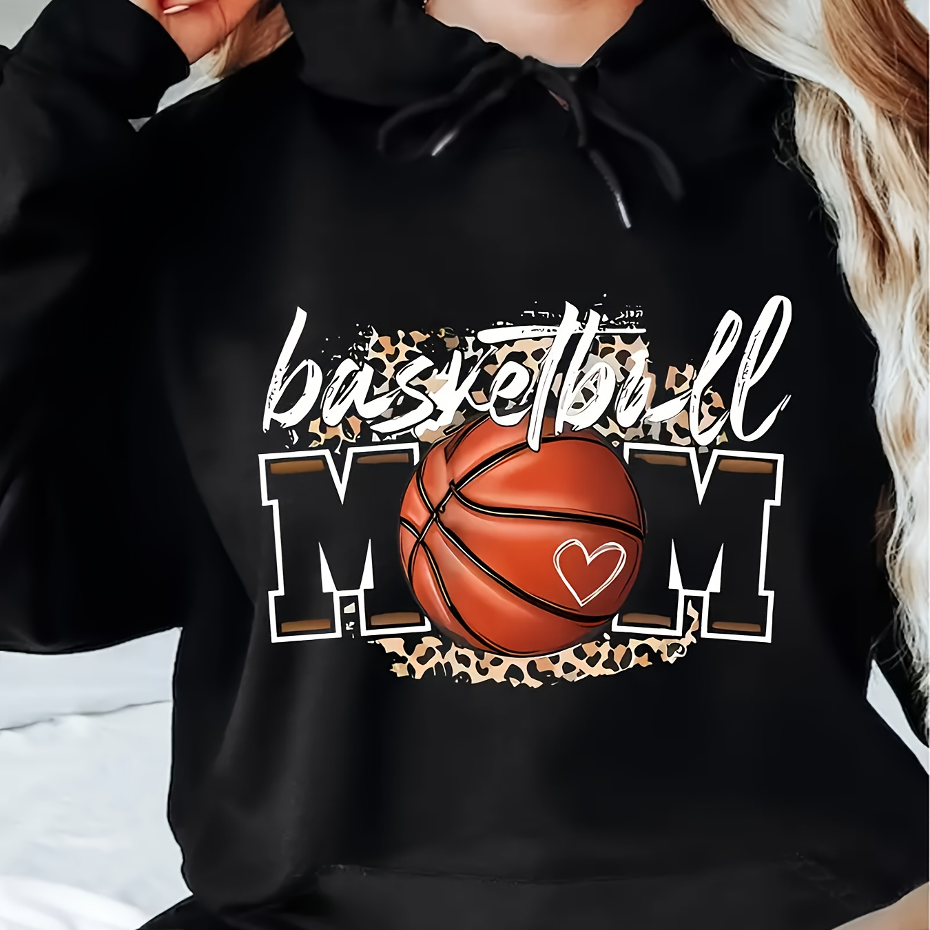 

Basketball Print Hoodie, Drawstring Casual Hooded Sweatshirt For Winter & Fall, Women's Clothing