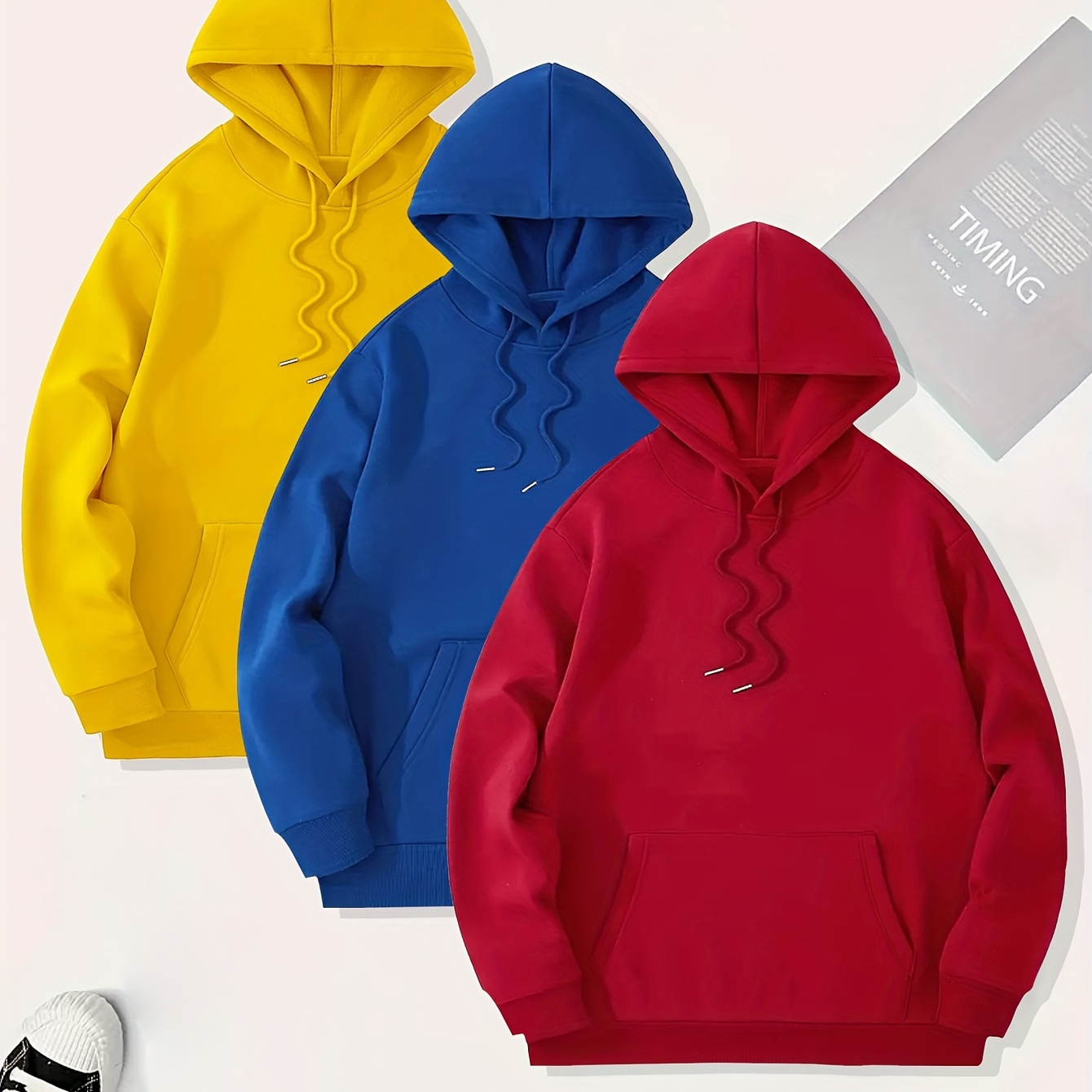 

Plus Size Men's Sports Casual Hoodies, 3pcs Solid Hooded Sweatshirt For Spring Fall