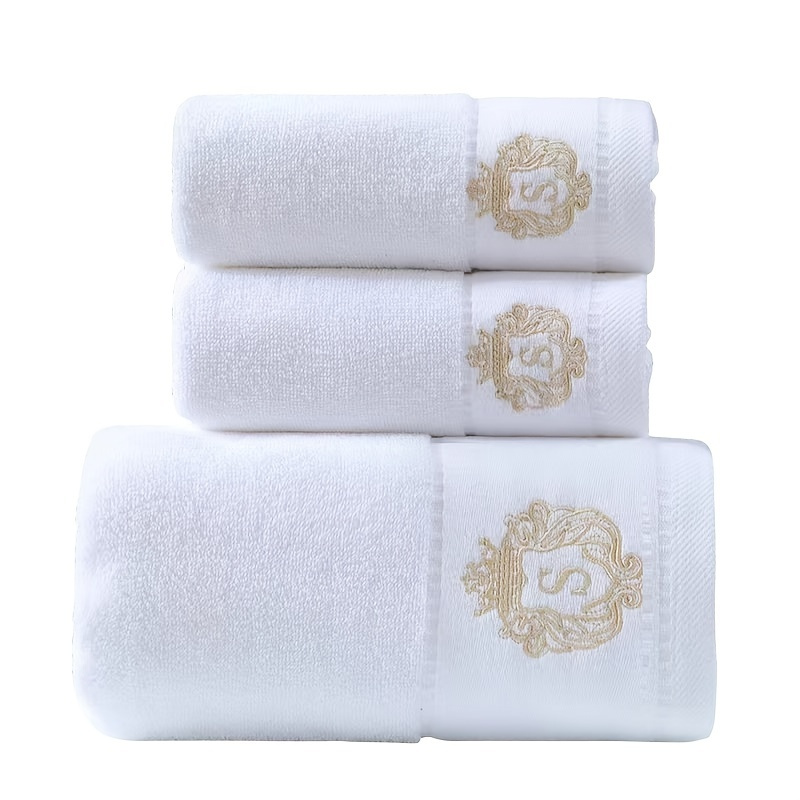 White bath towels with gold online trim