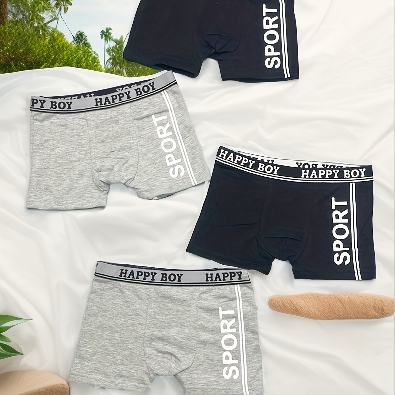 

4pcs Boys Sport Boxer Briefs Solid Color Letter Print Comfortable Cotton Underwear